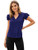 Romwe Womens Short Sleeve V Neck Butterfly Solid Summer Blouse Top Blue S