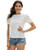 Romwe Womens Summer Boho Puff Sleeve Short Sleeve Round Neck Schiffy Blouse Tops White XLarge