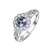 PAKULA 925 Sterling Silver Women Simulated Mystic Topaz Flower Halo Engagement Ring Size 9