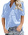 Niitawm Womens V Neck Blouse Shirts Button Down Short Sleeve Casual Loose Collared Tops with Pockets Blue