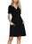 DEARCASE Womens Casual Loose Pockets Knee Length Dress Short Sleeve V Neck Summer Dresses Black Large