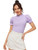 Floerns Womens Frill Neck Puff Sleeve Solid Tee Blouse Tops Purple XL