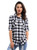 OCHENTA Womens Long Sleeve Button Down Plaid Flannel Shirt D055 Black White S