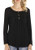Womens Tops V Neck Soft TShirts Swing Flowy Tunic Button up Casual Loose Blouses Summer Long Sleeve Black M