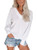 INFITTY Womens Off The Shoulder Waffle Knit V Neck Long Sleeve Loose Pullover Sweater Shirts Tops Blouse White Medium