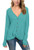IWOLLENCE Womens Waffle Knit Loose Tunic Blouse Casual Twist Knot Tops Long Sleeve Henley Bat Wing Shirts BlueGreen Medium