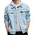 Mens Distressed Ripped Denim Jacket Button Down Jean Trucker Coat Light Blue M