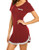 Ekouaer Nightdress Womens Cotton Sleepwear Short Nightgowns Lace Chest Pocket Sleepshirts Wine Red L