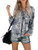 Womens Floral Print Long Sleeve Boho Shirts V Neck Loose Fit Casual Drawstring Blouses Tops White
