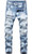 HENGAO Mens Stretch Straight Fit Destroyed Ripped Biker Jeans 1161 Light Blue 44