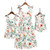 PopReal Mommy and Me Floral Printed Dresses Shoulder Straps Bowknot Chiffon Sleeveless Matching Outfits White