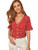 MakeMeChic Womens Ditsy Floral Print Ruffle Short Sleeve Button Front Blouse Top Red M