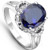 EVER FAITH 925 Sterling Silver Oval Cut Sapphire Color Cubic Zirconia Engagement Ring Blue  Size 8
