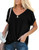 Tshirts for Womens Black Loose Fit Shirts Rolled Short Sleeve Knot Tops V Neck Tees XL