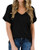 PrinStory Womens Casual Tops Short Sleeve VNeck Shirts Loose Blouse Basic Tee TShirt Black US L