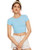 SweatyRocks Womens Basic Short Sleeve Scoop Neck Crop Top Knit Blue Large