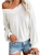 UGET Womens V Neck Long Sleeve Waffle Knit Top Off Shoulder Oversized Pullover Slouchy Sweater White Large