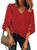 Utyful Womens Red Casual V Neck Mesh Panel 34 Bell Sleeve Solid Loose Blouse Top Medium