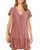 Chuanqi Womens Polka Dot V Neck Button Down Ruffles Casual Loose Swing Short Mini TShirt DressMedium Zred Bean