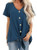 Dokotoo Womens Fashion Casual Summer Button Down Front Tie Short Sleeve V Neck Blouses Tops T Shirts Blue M