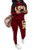 Women s 2 Piece Outfits Jogging Suits Letter Printed Pullover Sweatshirt Skinny Long Pants Tracksuits Set Activewear Wine