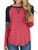 Hilltichu Womens Color Block Round Neck Tunic Tops Casual Long Sleeve Shirt Blouse Peach