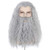 Missuhair Grey Curly Beard Wig  Long Synthetic Halloween Costume Wig for Men Adult Grey with Beard