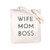Caraknots Mom Gifts for Daughter Son Mom Boss Tote Bag Mothers Day Gifts for Wife from Husband Funny Mom Christmas Birthday Gifts Cotton Canvas Reusable Shopping Bag with Interior Pocket