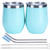 Wine Tumbler | Double Wall Vacuum Insulated Stainless Steel Stemless Wine Tumbler Glass Insulated Wine Tumbler With Lid & Straw 2pcs (Light Blue)