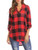St  Jubileens Women 3/4 Sleeve Plaid Shirt Tunic V Neck Casual Pullover Blouses Tops Red S
