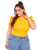 Romwe Women s Plus Size Rib Knit Short Sleeve Frill Trim Mock Neck Blouse Top Tee Yellow 3X