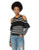 Jack by BB Dakota Junior s Good Exposure Striped Cold Shoulder Ruffle Sweater Black Small