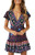 ZESICA Women s Summer Wrap V Neck Bohemian Floral Print Ruffle Swing A Line Beach Mini Dress Navy