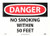 NMC D124EB OSHA Sign  Legend  DANGER   NO SMOKING WITHIN 50 FEET   14  Length x 10  Height  Fiberglass  Black Red on White