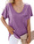 Womens Short Sleeve T Shirt Basic Tee Tops V Neck Loose Summer Shirts with Pocket Side Split Purple