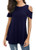 Afibi Women s Loose Casual Cold Shoulder Tunic Tops Short Sleeve Shirts  Large  Navy Blue