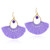 Chic Fan Shaped Purple Tassels with Simulated Amethyst Bead Accent Brass Dangle Earrings