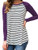 Halife Woman s Casual Striped Tee Shirt Long Raglan Sleeve Blouse Tops Purple S