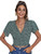 SheIn Women s Floral Ruffle Hem Blouse Short Puff Sleeve Deep V Neck Tie Front Crop Tube Top Green Floral Small