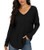 IWOLLENCE Women s Waffle Knit Casual Tunic V Neck Off Shoulder Shirt Batwing Sleeve Loose Pullover Tops Black Large