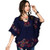 Kafeimali Women s Tops Batwing Floral Embroidered Loose Peasant Mexican Blouse  Navy Blue