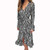 ROVLET Women Chiffon Wrap Dress Long Sleeve Striped Print Ruffles Casual A Line Midi Vintage Party Dresses  XX Large  Grey