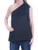 Bar III Womens Lightly Textured Solid Color One Shoulder Top  Deep Black  X Small