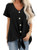 Dokotoo Womens Solid Casual Summer Button Down Front Tie Short Sleeve V Neck Blouses Tops T Shirts Black XL