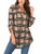 St  Jubileens Women Roll Up 3 4 Sleeve Plaid Shirt Tunic V Neck Casual Pullover Blouses Tops X Large Light Orange