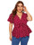 Romwe Womens Plus Size Polka Dots Knot Front Deep V Neck Short Sleeve Blouse Tops Red 4X Plus