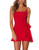 AIMCOO Women s Casual Ruffle Hem Solid Spaghetti Strap Wrap Front Tie Knot Casual Short Dress Red