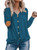 Womens Long Sleeve Tops Casual Loose V Neck Elbow Patch Button Down Tie Knot Shirts Blouses Blue