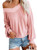 Dressmine Womens Off The Shoulder Sweater Batwing Sleeve V Neck Shirt Oversized Knit Pullover Sweatshirt Tops Blouse Pink Large