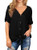 IWOLLENCE Womens Waffle Knit Tunic Blouse Tie Knot Short Sleeve Henley Tops Loose Fitting Bat Wing Shirts Black X Large